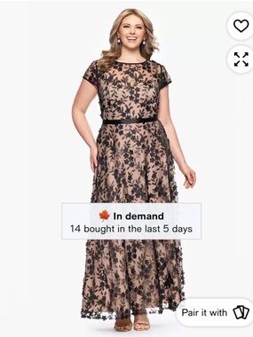 Sage & gold XSCAPE Plus sized embellished 3D flower ball gown SAGE & GOLD